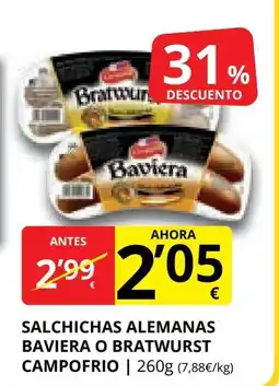 Supermercados MAS CAMPOFRIO Salchichas alemanas baviera o bratwurst oferta