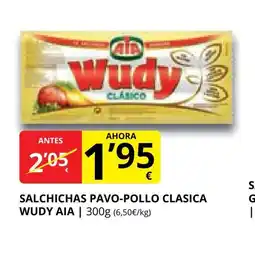 Supermercados MAS AIA Salchichas pavo-pollo clasica wudy oferta