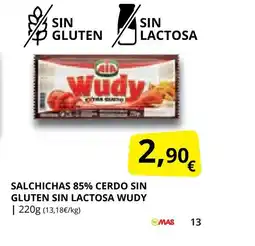 Supermercados MAS WUDY Salchichas 85% cerdo sin gluten sin lactosa oferta
