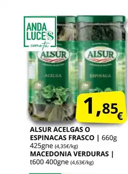 Supermercados MAS ALSUR Acelgas o espinacas frasco oferta