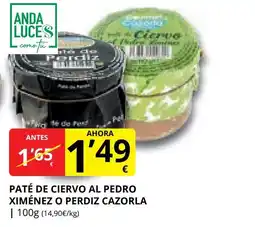 Supermercados MAS Paté de ciervo al pedro ximénez o perdiz cazorla oferta