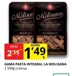 Supermercados MAS LA MOLISANA Gama pasta integral oferta