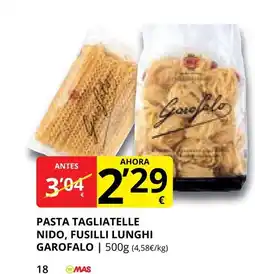 Supermercados MAS GAROFALO Pasta tagliatelle nido, fusilli lunghi oferta
