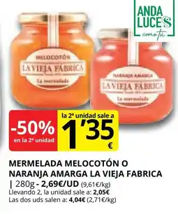 Supermercados MAS LA VIEJA FABRICA Mermelada melocotón o naranja amarga oferta