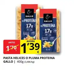 Supermercados MAS GALLO Pasta helices o pluma proteina oferta