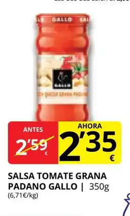 Supermercados MAS GALLO Salsa tomate grana padano oferta