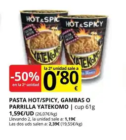 Supermercados MAS YATEKOMO Pasta hot/spicy, gambas o parrilla oferta