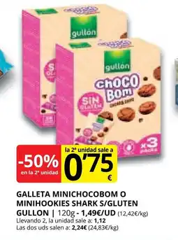 Supermercados MAS GULLON Galleta minichocobom o minihookies shark s/gluten oferta