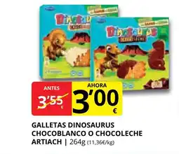 Supermercados MAS ARTIACH Galletas dinosaurus chocoblanco o chocoleche oferta