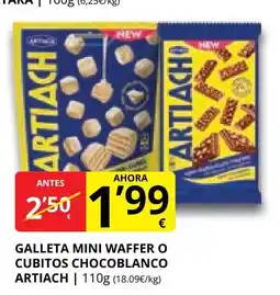 Supermercados MAS ARTIACH Galleta mini waffer o cubitos chocoblanco oferta