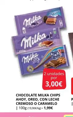 Supermercados MAS Chocolate milka chips ahoy, oreo, con leche cremoso o caramelo oferta