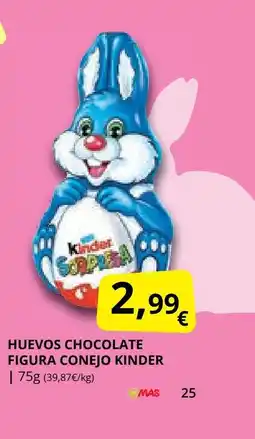 Supermercados MAS KINDER Huevos chocolate figura conejo oferta