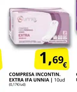 Supermercados MAS IFA UNNIA Compresa incontin. extra oferta