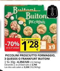Supermercados MAS BUITONI Piccolini prosciutto formaggio, 3 quesos o frankfurt oferta