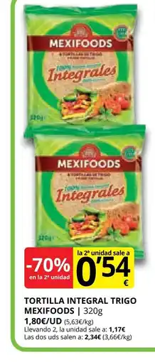 Supermercados MAS MEXIFOODS Tortilla integral trigo oferta