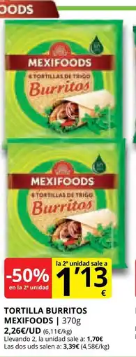 Supermercados MAS MEXIFOODS Tortilla burritos oferta