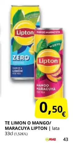 Supermercados MAS LIPTON Te limon o mango/ maracuya oferta
