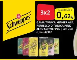 Supermercados MAS SCHWEPPES Gama tónica, ginger ale, refresco o tonica pink zero oferta