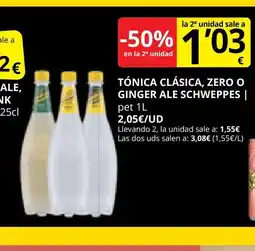 Supermercados MAS SCHWEPPES Tónica clásica, zero o ginger ale oferta