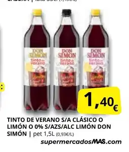 Supermercados MAS DON SIMÓN Tinto de verano s/a clásico o limón o 0% s/azs/alc limón oferta