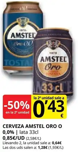 Supermercados MAS AMSTEL ORO O 0,0% Cerveza oferta