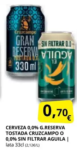 Supermercados MAS Cerveza 0,0% g.reserva tostada cruzcampo o 0,0% sin filtrar aguila oferta