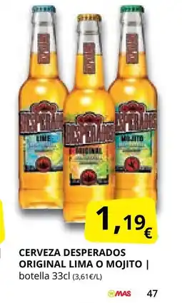 Supermercados MAS Cerveza desperados original lima o mojito oferta