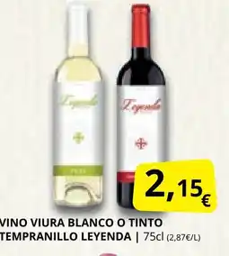 Supermercados MAS LEYENDA Vino viura blanco o tinto tempranillo oferta