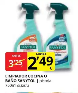 Supermercados MAS SANYTOL Limpiador cocina o baño oferta