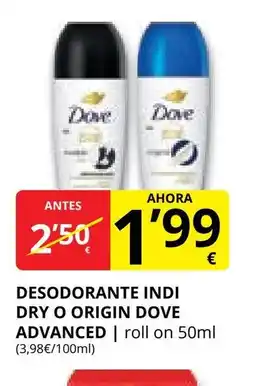 Supermercados MAS DOVE ADVANCED Desodorante indi dry o origin oferta