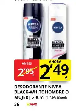 Supermercados MAS Desodorante nivea black-white hombre o mujer oferta