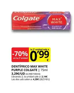 Supermercados MAS COLGATE Dentífrico max white purple oferta