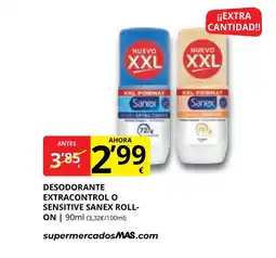 Supermercados MAS Desodorante extracontrol o sensitive sanex roll- on oferta