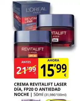 Supermercados MAS Crema revitalift laser día, fp20 o antiedad noche oferta