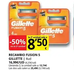 Supermercados MAS GILLETTE Recambio fusion 5 oferta