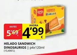 Supermercados MAS Helado sandwich dinosaurios oferta