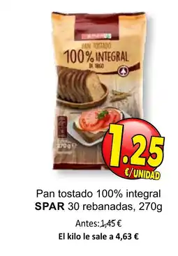 SPAR SPAR Pan tostado 100% integral 30 rebanadas oferta