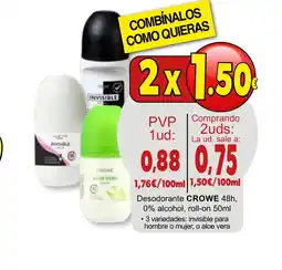 SPAR CROWE Desodorante 48h, 0% alcohol, roll-on oferta