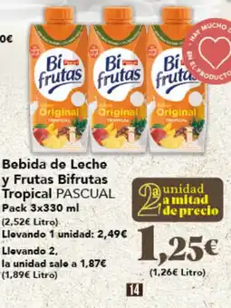 Gadis PASCUAL Bebida de Leche y Frutas Bifrutas Tropical oferta