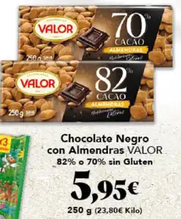 Gadis VALOR Chocolate Negro con Almendras 82% o 70% sin Gluten oferta
