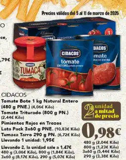 Gadis CIDACOS Tomate Natural Entero Tomate Botepimientos rojos en trazos oferta