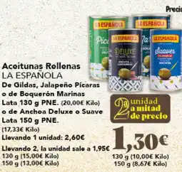 Gadis LA ESPAÑOLA Aceitunas Rellenas De Gildas, Jalapeño Pícaras o de Boquerón Marinas o de Anchoa Deluxe o Suave oferta