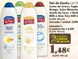 Gadis LA TOJA Gel de Ducha Leche de Avena, Yoghurt Griego, Sales MineralesAceite de Coco, + Body Milk o Aloe Vera oferta