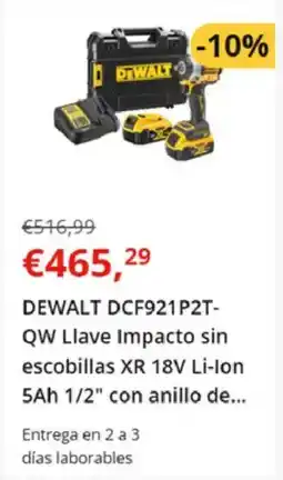 Worten DEWALT DCF921P2T- QW Llave Impacto sin escobillas XR 18V Li-Ion 5Ah 1/2" con anillo de... oferta
