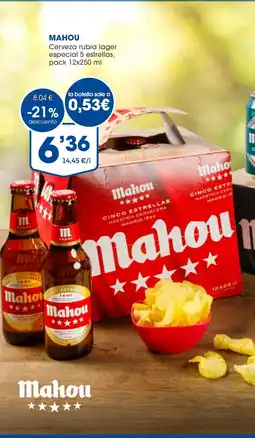 Supermercados Plaza MAHOU Cerveza rubia lager especial 5 estrellas oferta
