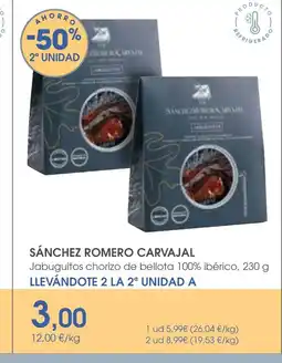 Supermercados Plaza SÁNCHEZ ROMERO CARVAJAL Jabuguitos chorizo de bellota 100% ibérico oferta