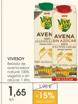 Supermercados Plaza VIVESOY Bebida de avena sabor natural 100% vegetal o sin azúcar oferta