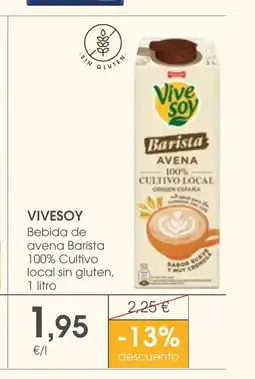 Supermercados Plaza VIVESOY Bebida de avena Barista 100% Cultivo local sin gluten oferta