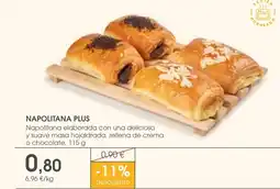 Supermercados Plaza NAPOLITANA PLUS Napolitana elaborada con una deliciosa y suave masa hojaldrada, rellena de crema o chocolate oferta