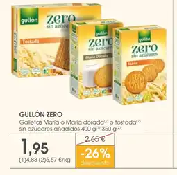 Supermercados Plaza GULLÓN ZERO Galletas María o María dorada o tostada sin azúcares añadidos oferta